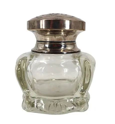 Antique American Silver and Glass Inkwell