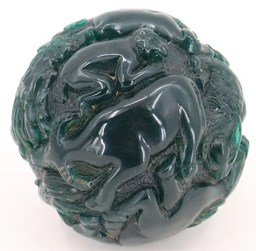 Chinese Carved Green Amber Zodiac Sphere
