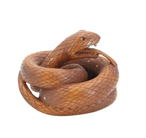 Carved Wood Netsuke of a Snake