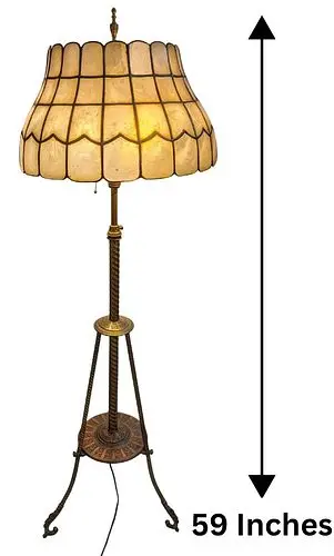 Elegant Early 20th C. Brass Floor Lamp with Vintage Capiz Shell & Brass Shade