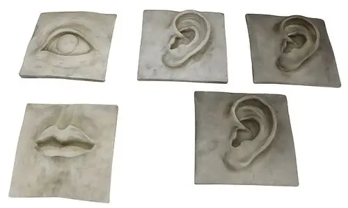(5) Molded Plaster Composite Hanging Wall Sculpture - Ears, Eye, Mouth