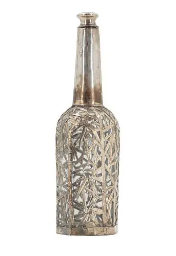 Antique Dutch Lucas Bols Glass and Sterling Silver Overlay Liquor Decanter