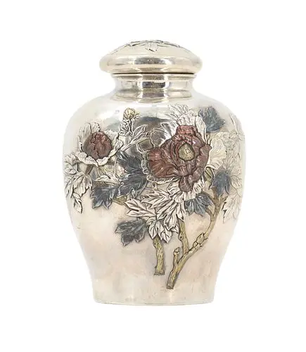 Vintage Japanese Silver and Mixed Metal Tea Caddy - Approx 9.080 ozt.