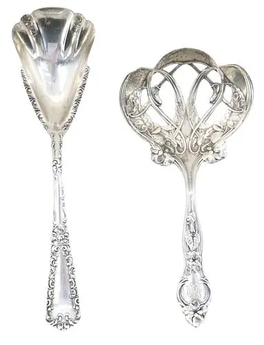 (2) Incredible Antique Art Nouveau Sterling Silver Ice Serving Spoons