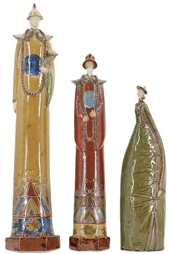 (3) Vintage Tall Asian Glazed Ceramic Figural Sculptures