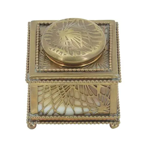Antique Tiffany Studios New York "Pine Needle" Pattern Bronze Inkwell