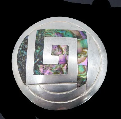 Mexican Sterling Silver and Abalone Brooch - Gross 0.575 ozt.
