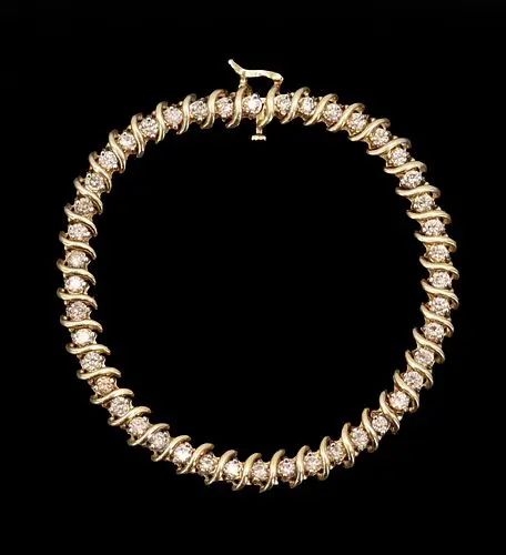 14k Gold and Diamond S Link Line Bracelet - Gross 15.4 g.