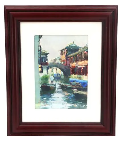 Xiaogang Zhu (Born 1954) Chinese, Gouache on Paper Impressionist Canal