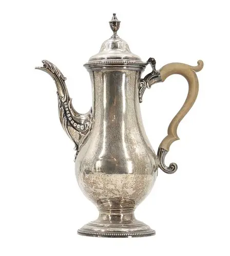 English George III Sterling Silver and Carved Wood Coffee Pot - Approx