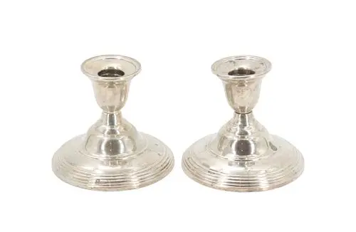 (2) Antique William Rogers Weighted Sterling Silver Low Candle Holders