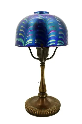 Tiffany Studios Bronze & Blue Favrile Glass "Pulled Feather" Desk Lamp