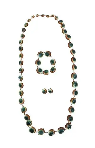 Three Piece Vintage Sterling Silver and Ceramic Jewelry Set