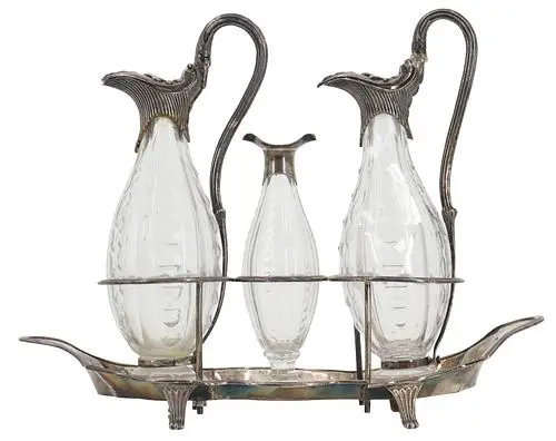Antique English Sterling Silver and Crystal Decanter Display Set -