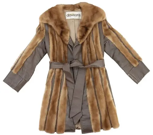 Vintage Davison's Natural Blonde Mink Fur & Leather Belted Coat