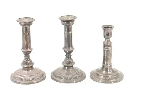 (3) Antique English Unique Sterling Silver Weighted Candle Holders