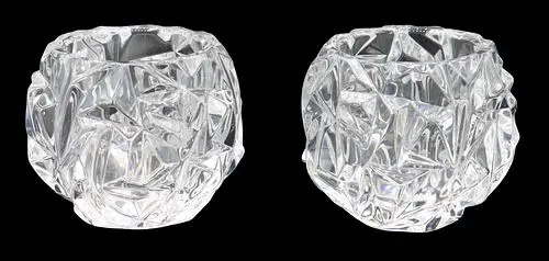 Pair of Tiffany & Co. Rock Cut Crystal Votive Candle Holders in Original Boxes