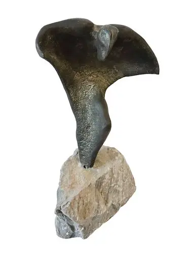 Mid Century Modern American Organic Stone and Abstract Figural Bronze Sculpture