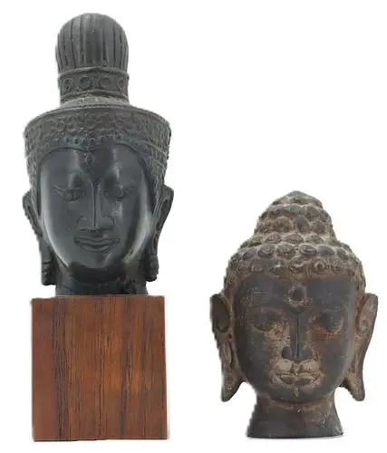 (2) Thai Bronze and Cast Iron Buddha Heads