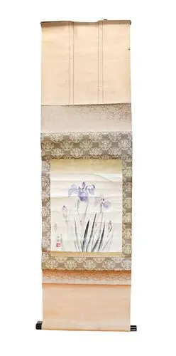 Japanese Kakejiku Hanging Scroll with Floral Image - AS IS