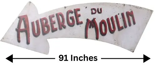 Vintage French Painted Metal Direction Sign "Auberge du Moulin"