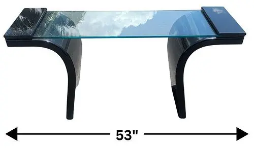 Postmodern Fixed Glass and Curved Black Lacquered Console Table