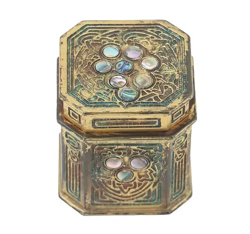 Tiffany Studios New York Gilt Bronze and Abalone Inkwell
