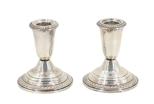 (2) Sterling Silver Weighted Low Candle Holders