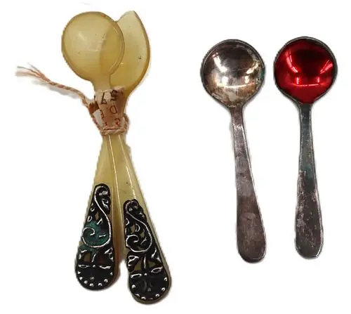 (4) Danish Carved Bone, Metal, and Silver Spoons - Approx. 0.355 ozt.