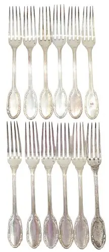 (12) Antique French Gustave Keller .950 Silver Forks - 36.410 ozt.