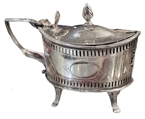 Antique English Sterling Silver Salt and Cobalt Blue Glass Lidded