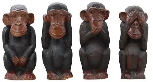 (4) Large Carved Wood "Wise Monkey" Statuettes