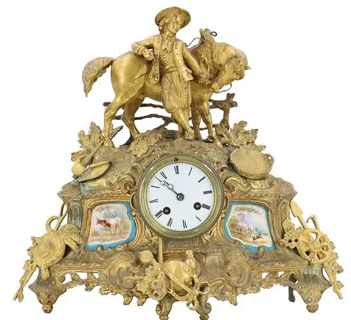 19th Century French Gilt and Ormolu Figural Mantel Clock