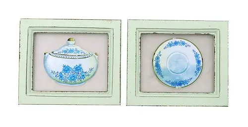 (2) Matching Framed Delft Pottery Images