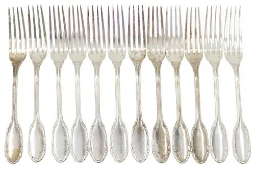 (12) Antique French Gustave Keller 950 Sterling Silver Forks - 23.315 ozt.