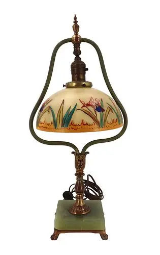 Attributed to Tiffany Studios Art Nouveau Style Reverse Painted Glass