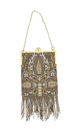 Circa 1920s French Art Deco Beaded Purse with Brass Chain
