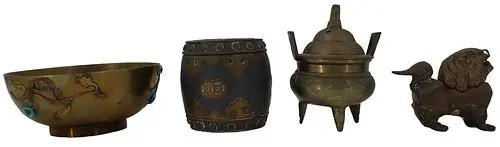(4) Vintage Asian Brass Items