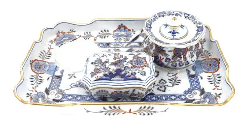 Three-Piece 19th Century Meissen Porcelain Desk Set