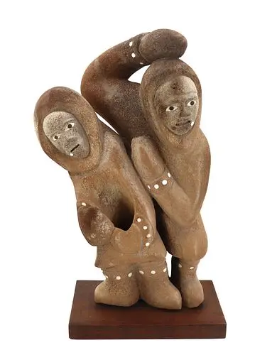 Inuit Carved Wood and Bone Figurine