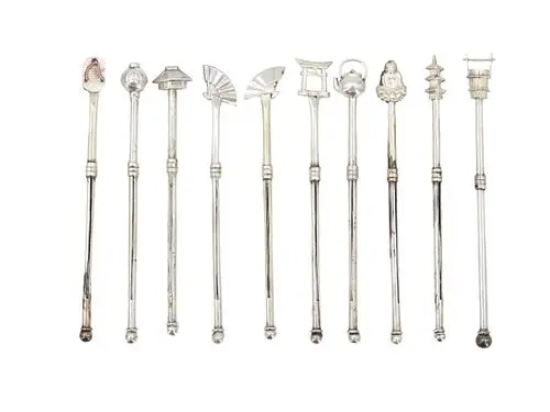 (10) Vintage Japanese Sterling Silver Cocktail Swizzle Sticks with