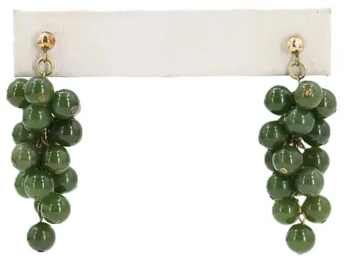 Pair of 14k Gold and Jade Grape Cluster Earrings
