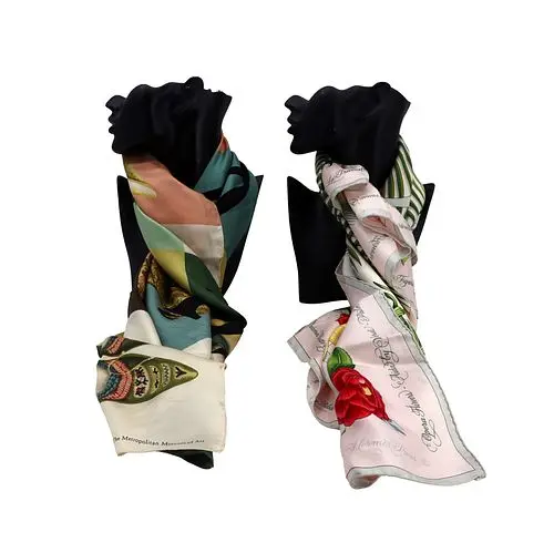 (2) Beautifully Themed Vintage Silk Scarves