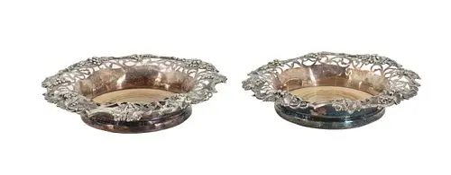 (2) Roberts and Slater Silverplated Reticulated Wine Coasters