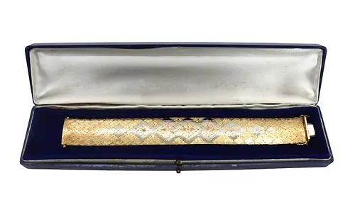 Italian Vintage Tri-Color 18k Gold Wide Mesh Bracelet - 60.6 g.