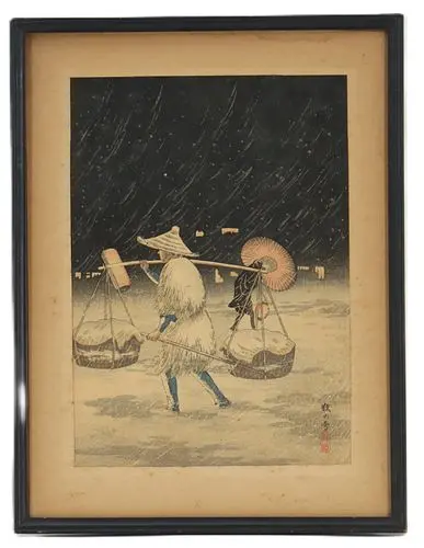 Takahashi Hiroaki (1871–1945) Japanese, Woodblock Print "Yoru no Yuki"