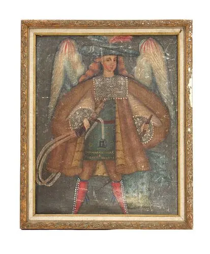 South American Cuzco School Oil on Canvas Angel Acabucero