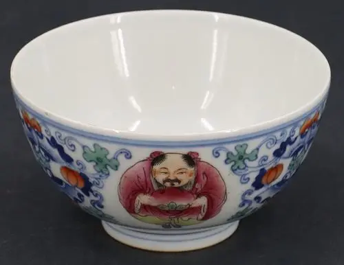 Chinese Doucai Medallion Melon and Vine Motif Porcelain Bowl