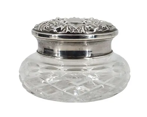 Antique Cut Crytal Powder Jar with Sterling Silver Lid - 2.740 ozt.