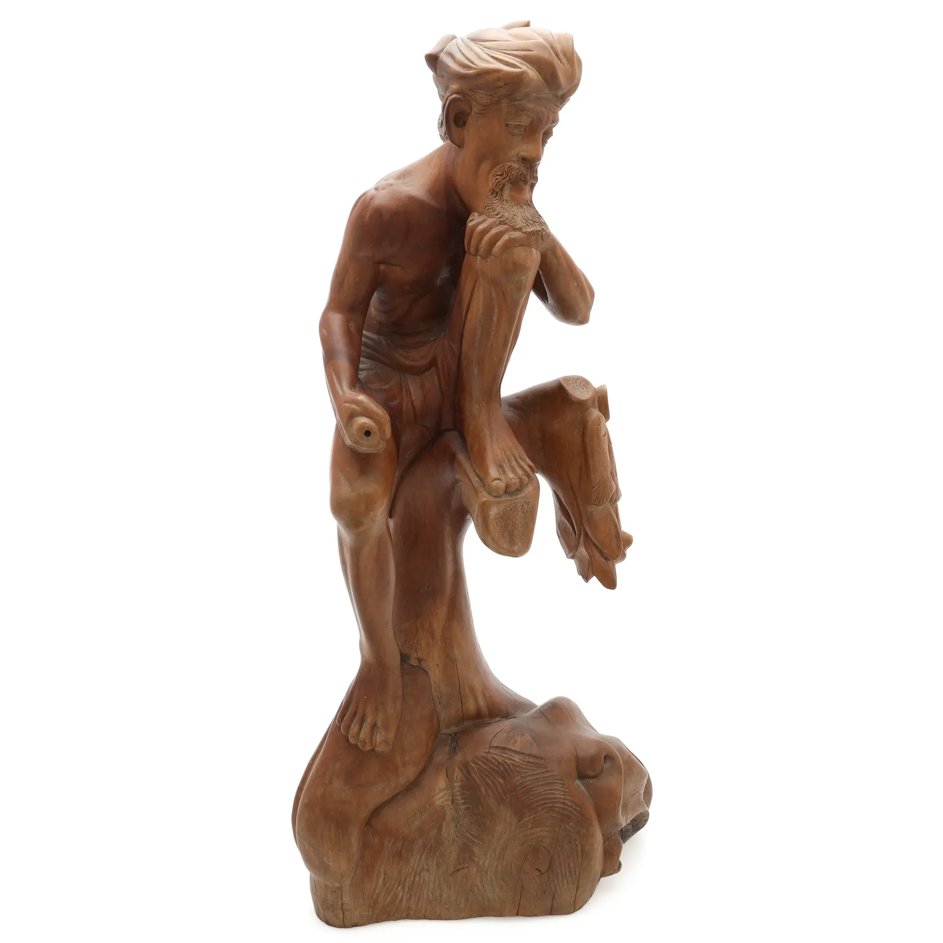 SKULPTUR, handsnidad, balinesisk fiskare, 1900-tal.